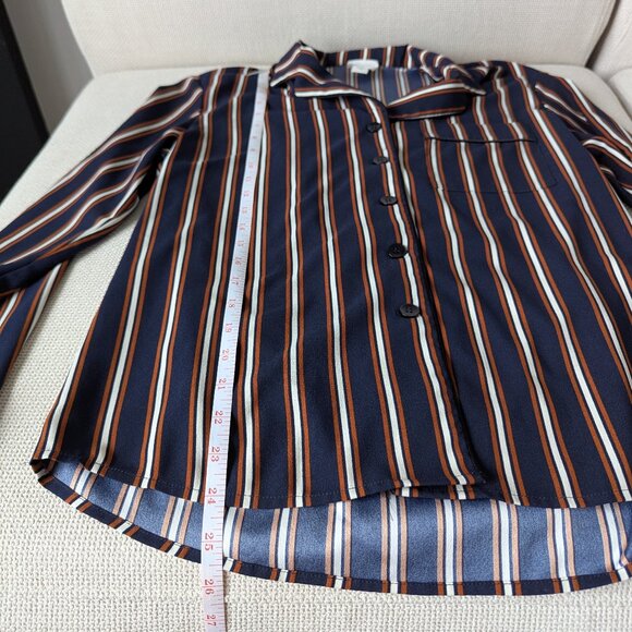 BELAIR Vertically Striped Collared Navy Button-up Shirt, Size M - Picture 7 of 10